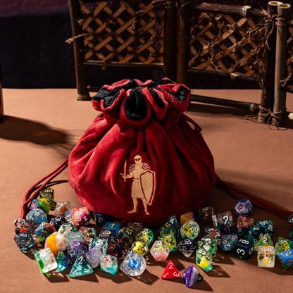 Large Dice Bags with Pockets Red Storage Bag for DND RPG Games