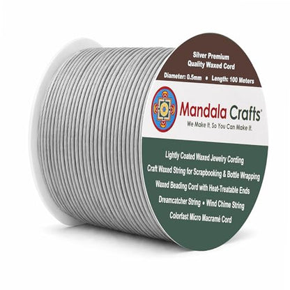 0.5mm Silver Cotton Waxed Cord for Jewelry Making (327 Foot)