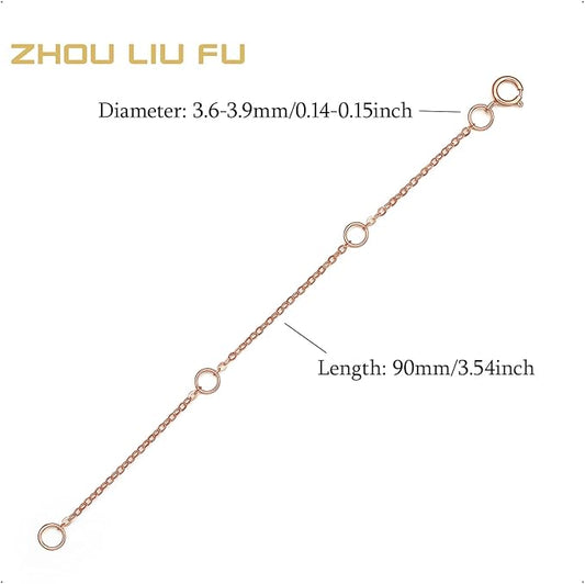 ZHOU LIU FU 18K/750 Real Rose Gold Extender for Necklace Bracelet Anklet Extenders for Jewelry Gold Extension for Women Men Durable Adjustable Chain Accessories 3.54Inch/9cm C218906