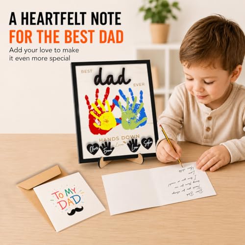 10" Best Dad Ever Hands Down Sign DIY Dad Gifts from Kids Handprint Kit with Acrylic Paint