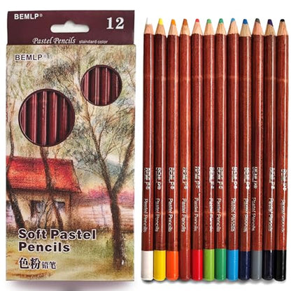 12 Non toxic Professional Soft Pastel Pencils Drawing Sketches Colored Pencils For Drawing School Lapices De Colores Stationery (12 Count)