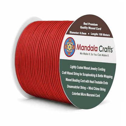 0.5mm Red Cotton Waxed Cord for Jewelry Making (327 Foot)