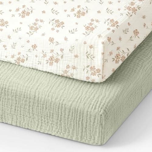 Organic Pack and Play Sheets Fitted 38”x26” 100% Muslin Cotton (2 Count)