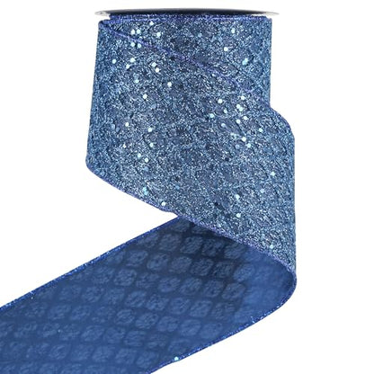 Navy Blue Glitter Wired Christmas Ribbon 4 inch x 10 Yards (30 Foot)