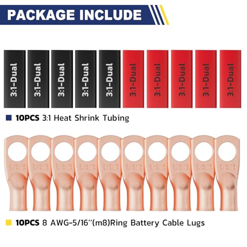 20PCS Battery Cable Lug & Heat Shrink Kit 8 AWG 5 (20 Count)