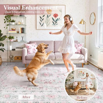 Floral Bow Pink Rug for Bedroom