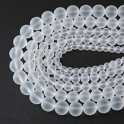 45pcs 8mm Frost White Crystal Glass Beads for Jewelry Making Round Loose Beads DIY Bracelets Necklaces Crystal Energy Healing Stone Beads 15"