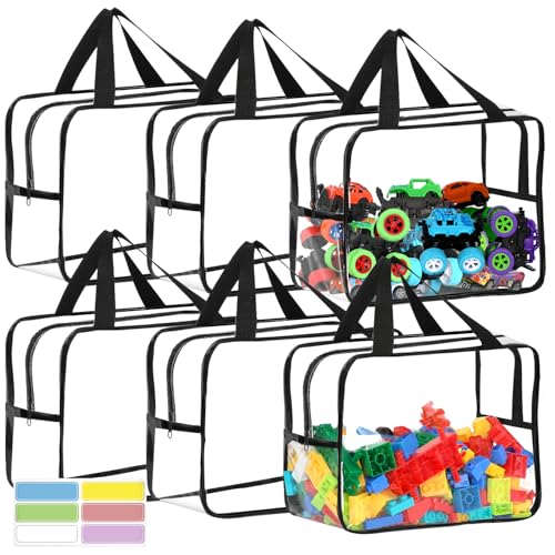 6 Pcs XL Toy Storage Bags Widen Waterproof Clear Toy Organizer with Labels (6 Count)