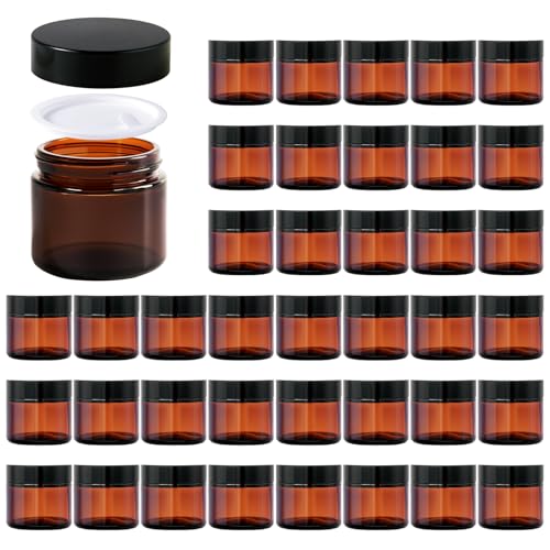 2 oz Glass Jars with Lids Hoa Kinh 40 Pack Empty Amber Small Glass Jars (40 Count)