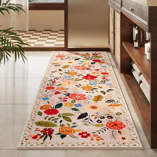 Runner Rug for Hallways Kitchen Rug Non Slip 2'6''x8' Washable Rugs with Rubber Backing Soft Floral Carpet Runner for Hallways