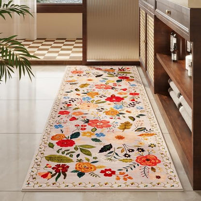 Runner Rug for Hallways Kitchen Rug Non Slip 2'6''x8' Washable Rugs with Rubber Backing Soft Floral Carpet Runner for Hallways