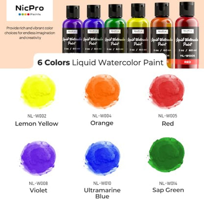 6 Colors Liquid Watercolor Paint Set (12 Fl Oz)