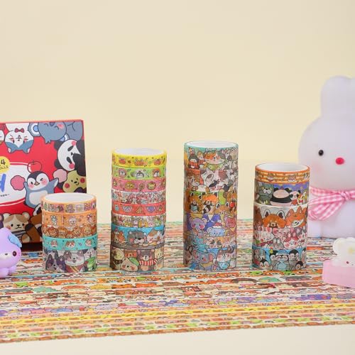 24 Rolls Colorful Cute Cartoon Animal Writable Washi Tape Set (24 Count)