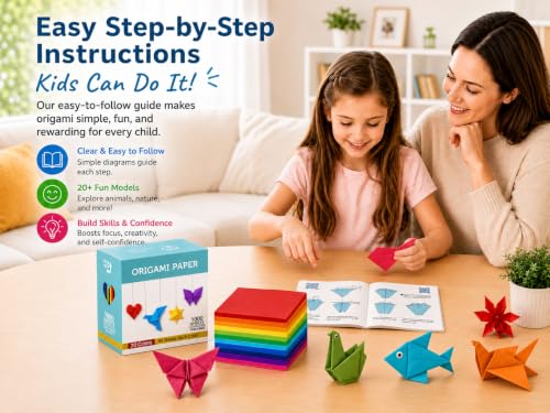 Origami Paper Kit 1000 Sheets 6x6 Colored Paper with Origami Book (1000 Count)