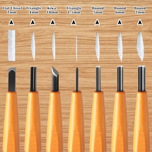 7 Pcs Wood Carving Tools Set Linoleum Hand Wood Knife Chisels Flat V