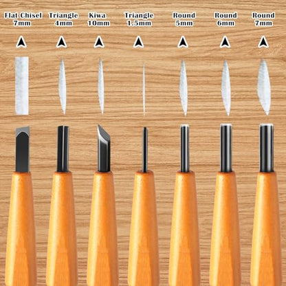 7 Pcs Wood Carving Tools Set Linoleum Hand Wood Knife Chisels Flat V