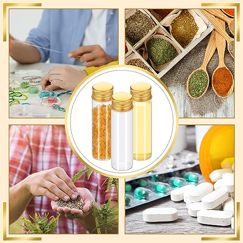 100 Pcs Small Clear Vials Spice Mini Jars with Lids Mini Glass Bottles with Screw Aluminum Metal Caps Tiny Jars Sample Containers for Powder Cream Cosmetic Jewelry Wedding (100 Count)