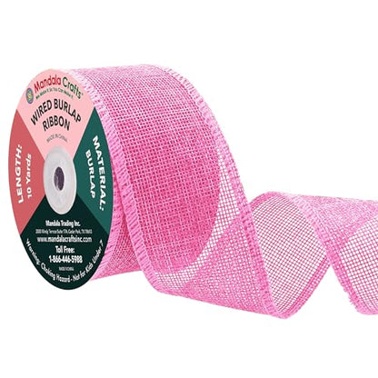 2 Inch Wide Pink Wired Burlap Ribbon for Crafts (30 Foot)