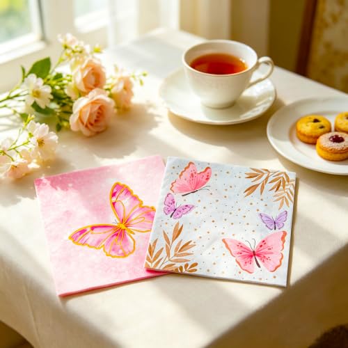 80PCS Paper Napkins Butterfly Print Guest Napkins for Garden Party Wedding (80 Count)