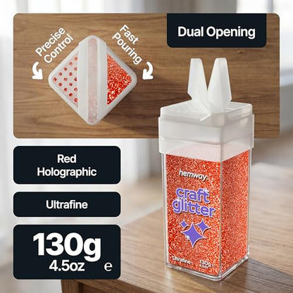 Craft Glitter Shaker Red Holographic 130g Ultrafine (4.5 Ounce)