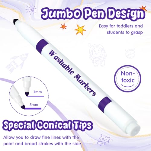 18 Pcs Line Washable Markers Purple Fine Tip Markers for Kid (18 Count)