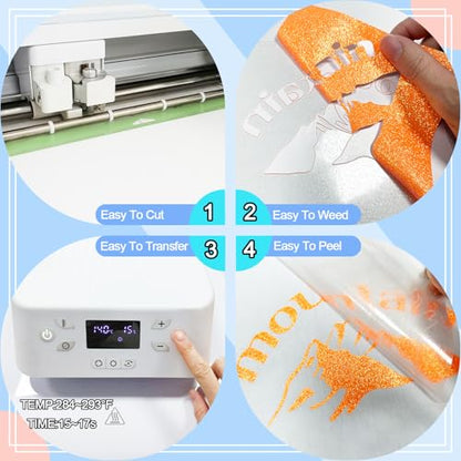 Fluorescent Orange Glitter Heat Transfer Vinyl 12" x 6FT