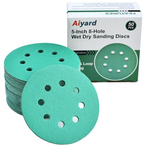 5-Inch 8-Hole Wet Dry Sanding Discs 80 Grit Sandpaper, 50-Pack (50 Count)