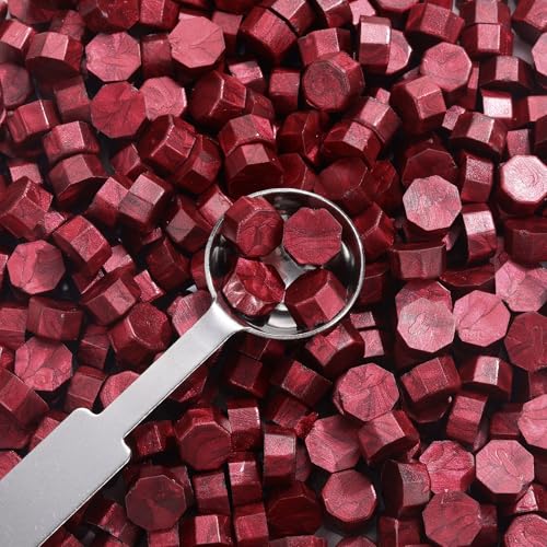 360Pcs Burgundy Sealing Wax Beads with 2 Spoons and 4 Tea Candles for Wax Seal Stamps (360 Count)