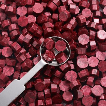 360Pcs Burgundy Sealing Wax Beads with 2 Spoons and 4 Tea Candles for Wax Seal Stamps (360 Count)