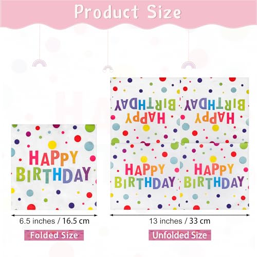 48 Pieces Happy Birthday Paper Napkins Disposable Rainbow Napkins Colorful Cocktail Dinner Napkin Set 13" x 13" Unfolded Tableware Napkin for Rainbow Party Supplies Birthday Party Decoration (48 Count)