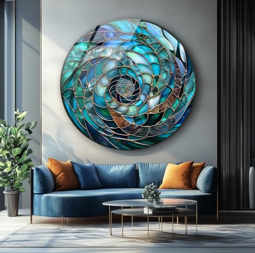 10''(25cm) Diameter Ocean Vortex Spiral Round Glass Wall Art Tempered Glass Printing Wall Decor Large Wall Art Wall Hangings