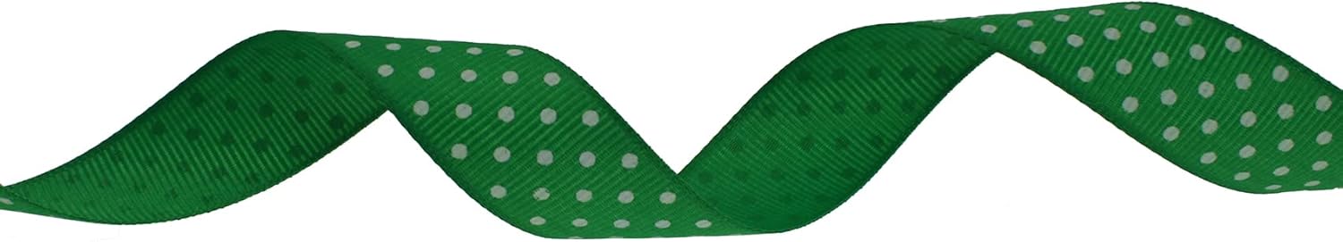 Polka Dot Grosgrain Ribbon 25 Yard Each Roll 100% Polyester (3/4", Green) - Crafty Corner