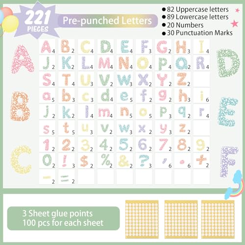 221 Pcs Pastel Composition Bulletin Board Letters for Classroom (221 Count)