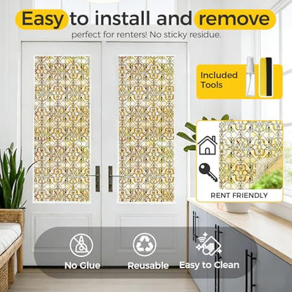 3D Stained Glass Window Privacy Film Decorative Non