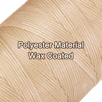 150D 0.8mm Flat Waxed Thread 284 Yards Polyester Leather Sewing Waxed String Hand Stitching Waxed Cord for Leather Stitching Sewing Bookbinding DIY Craft Light Beige