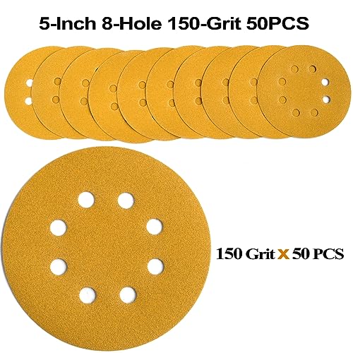 5-Inch 8-Hole Hook and Loop Sanding Discs 150-Grit, 50-Pack (50 Count)