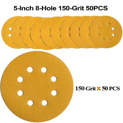 5-Inch 8-Hole Hook and Loop Sanding Discs 150-Grit, 50-Pack (50 Count)