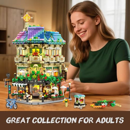 Flower Cafe House Building Set with Lights for Adults