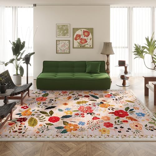 Area Rugs 9x12 Living Room Clearance Washable Boho Rug Non Slip Floral Vintage Low Pile Large Rug for Living Room (108 Sq Ft)