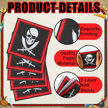 60 Pcs Pirate Napkins 6.5 x 6.5 Inches Pirate Party Decorations (60 Count)