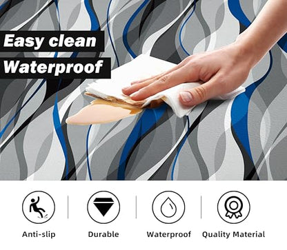 Kitchen Mats for Floor Modern Abstract kitchen rugs Grey and Blue Stripe Anti Fatigue Kitchen Mats Waterproof Floor Mats Cushioned Non