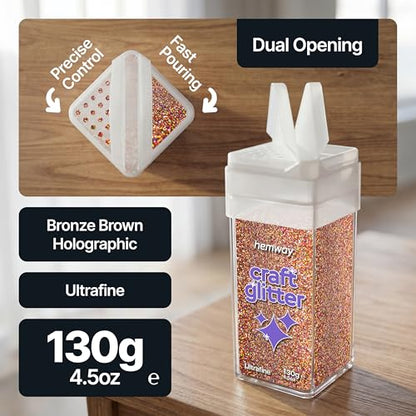 Craft Glitter Shaker Bronze Brown Holographic 130g Ultrafine (4.5 Ounce)
