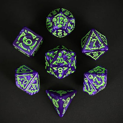 7 Die DND Dice Set Scary Pattern Polyhedral Dice Set with Dice Bag (7 Count)