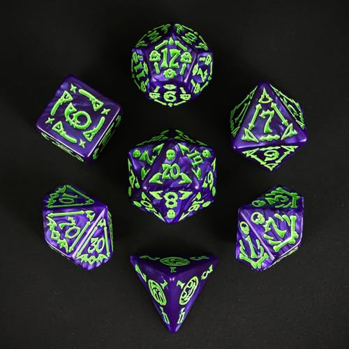 7 Die DND Dice Set Scary Pattern Polyhedral Dice Set with Dice Bag (7 Count)