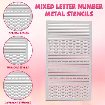 Soft Multiple Useful Line Metal Stencils for Painting Straight Line Stencil Template for DIY Crafts Wavy Line Broken Dotted Line for Painting on Wood Wall Scrapbooking Diary Furniture Decor 4''*7''