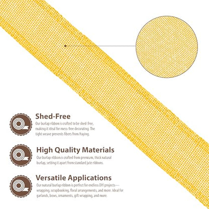 2 Inch Wide Yellow Wired Burlap Ribbon