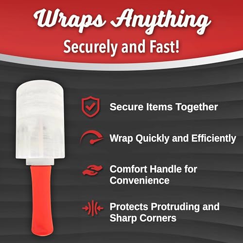 12 Pack Mini Hand Stretch Wrap 5 Inch 1000Ft 60 Gauge 2 Handles