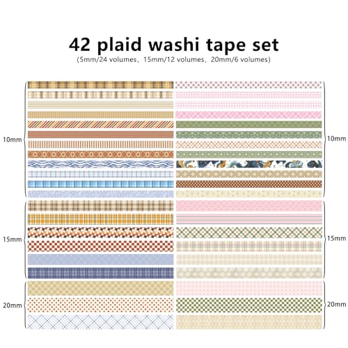 Washi Tape Set 42 Rolls Vintage Plaid Colored Decorative Scrapbook Tape