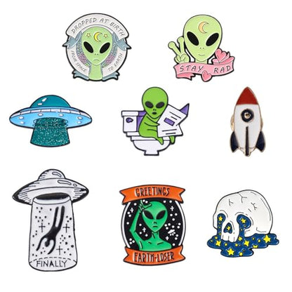 Beadthoven 9pcs Alien Alloy Enamel Brooch Pins (9 Count)