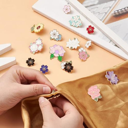 Beadthoven 16pcs Flower Enamel Pins Set Spring Cherry Blossom Metal Enamel Lapel Pin for Clothes Backpack Cute Tiny Sunflower Daisy Brooch Badge Pins Women Gifts Bakpack Bags Scarf Hats DIY Accessory (16 Count)
